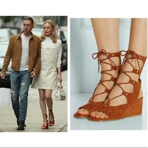 Spring Runway CHLOE Lace-up suede wedge sandals
